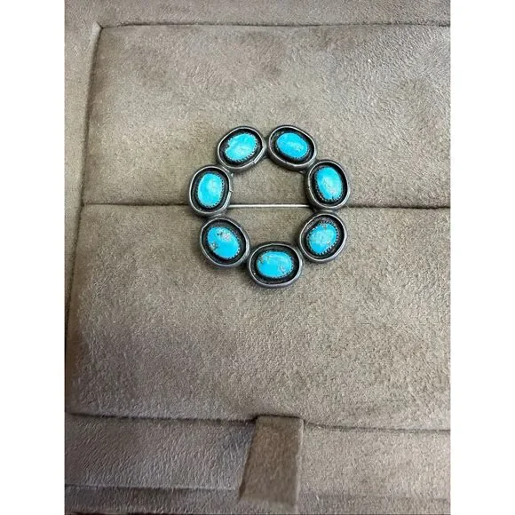 Vintage Native American Sterling Silver & Turquoise Pendant Brooch EXCELLENT - Picture 2 of 8